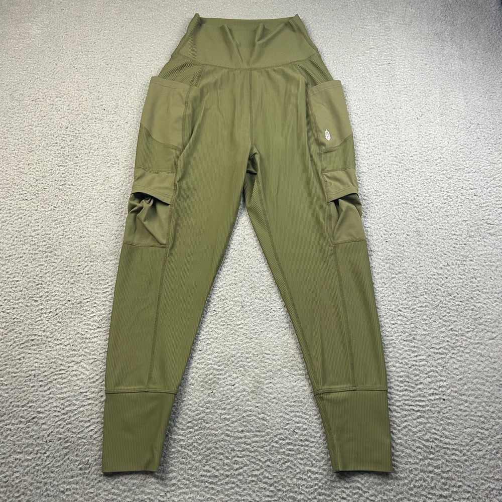 FP Movement Pants Womens XS Take A Hike Harem Green Ribbed Cargo Jogger Hiking